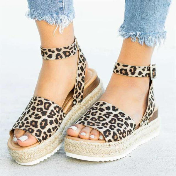 Ladies Elegant Leopard Shoes For Women High Heels Sandals Summer Flip Flop Platform Sandals High Platform Sandals Thick Bottom Belt Buckle Shoes Adjustable Strap Sandals