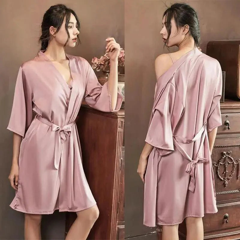 Ladies Fashion Red Soft Short Sleepwear For Women Trendy Women's Comfortable V Neck Bathrobe  Bridesmaid Bride Party Robes