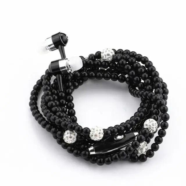 Ladies Luxury Pearl Necklace Pink Earphones With Mic Excellent Sound Quality Stereo Earphones For Everyday Use