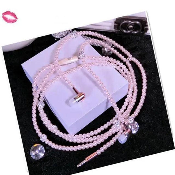 Ladies Luxury Pearl Necklace Pink Earphones With Mic Excellent Sound Quality Stereo Earphones For Everyday Use