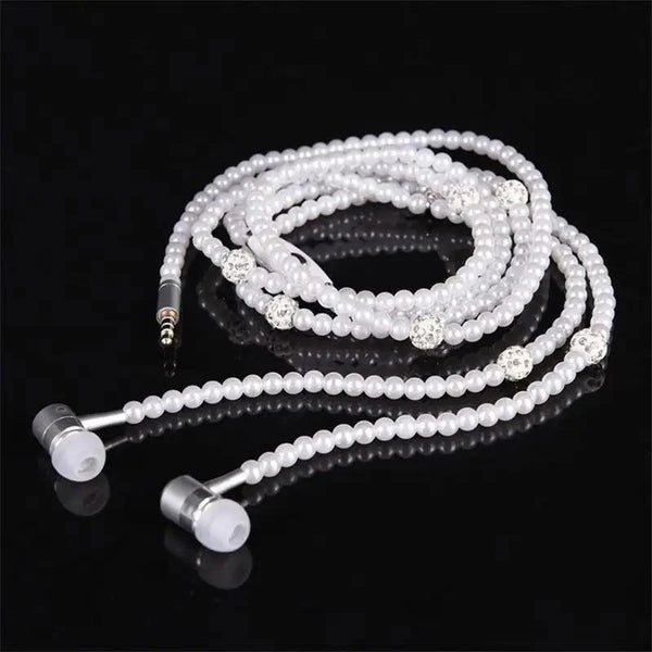 Ladies Luxury Pearl Necklace Pink Earphones With Mic Excellent Sound Quality Stereo Earphones For Everyday Use