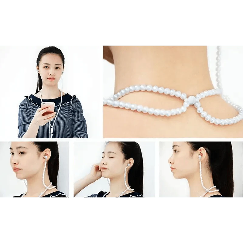 Ladies Luxury Pearl Necklace Pink Earphones With Mic Excellent Sound Quality Stereo Earphones For Everyday Use