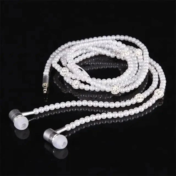 Ladies Luxury Pearl Necklace Pink Earphones With Mic Excellent Sound Quality Stereo Earphones For Everyday Use