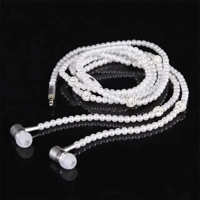 Ladies Luxury Pearl Necklace Pink Earphones With Mic Excellent Sound Quality Stereo Earphones For Everyday Use