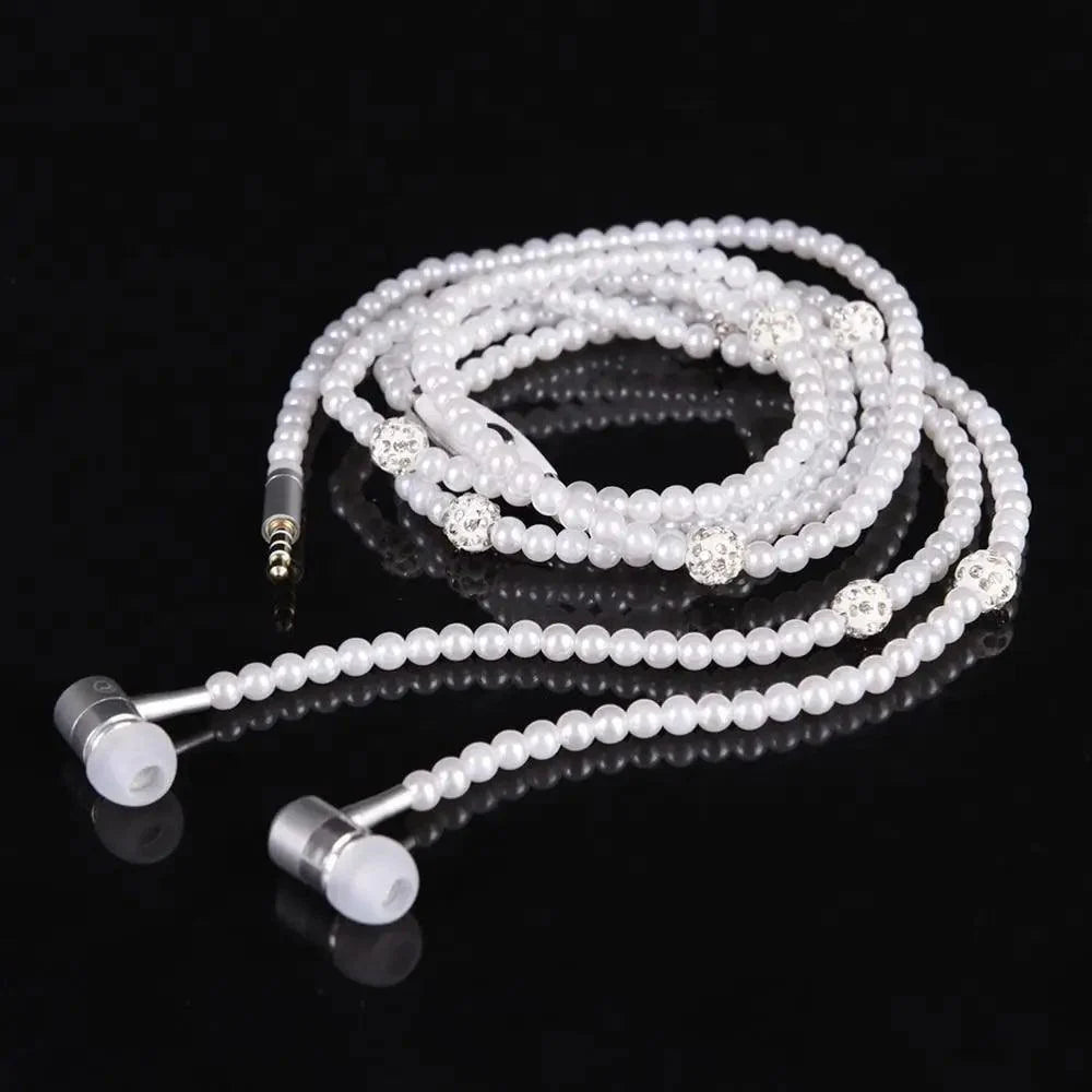 Ladies Luxury Pearl Necklace Pink Earphones With Mic Excellent Sound Quality Stereo Earphones For Everyday Use