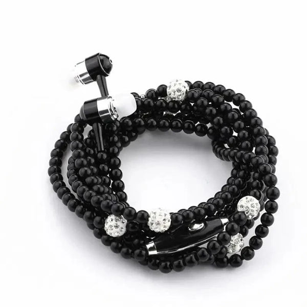 Ladies Luxury Pearl Necklace Pink Earphones With Mic Excellent Sound Quality Stereo Earphones For Everyday Use