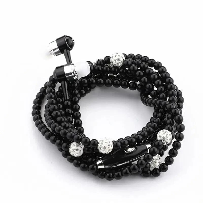 Ladies Luxury Pearl Necklace Pink Earphones With Mic Excellent Sound Quality Stereo Earphones For Everyday Use