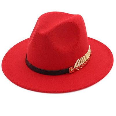 Ladies Luxury Red Fedora Warm Hat Classic Women Fedora Hat Wide Brim Hat Retro Soft Top Hat Vintage Cap Women Fedora Hats With Belt Buckle