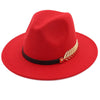 Ladies Luxury Red Fedora Warm Hat Classic Women Fedora Hat Wide Brim Hat Retro Soft Top Hat Vintage Cap Women Fedora Hats With Belt Buckle