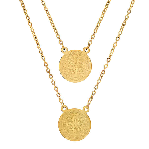 Ladies St. Benedict Double Circle Laser Engraved Scapular Religious Necklace