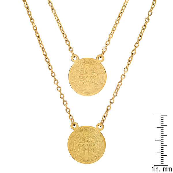 Ladies St. Benedict Double Circle Laser Engraved Scapular Religious Necklace