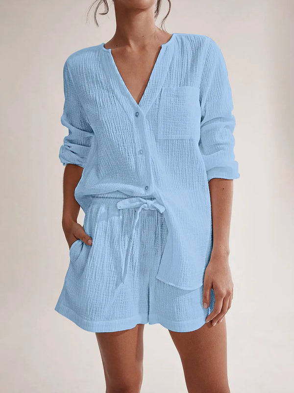 Ladies' summer pajamas made of pure cotton gauze