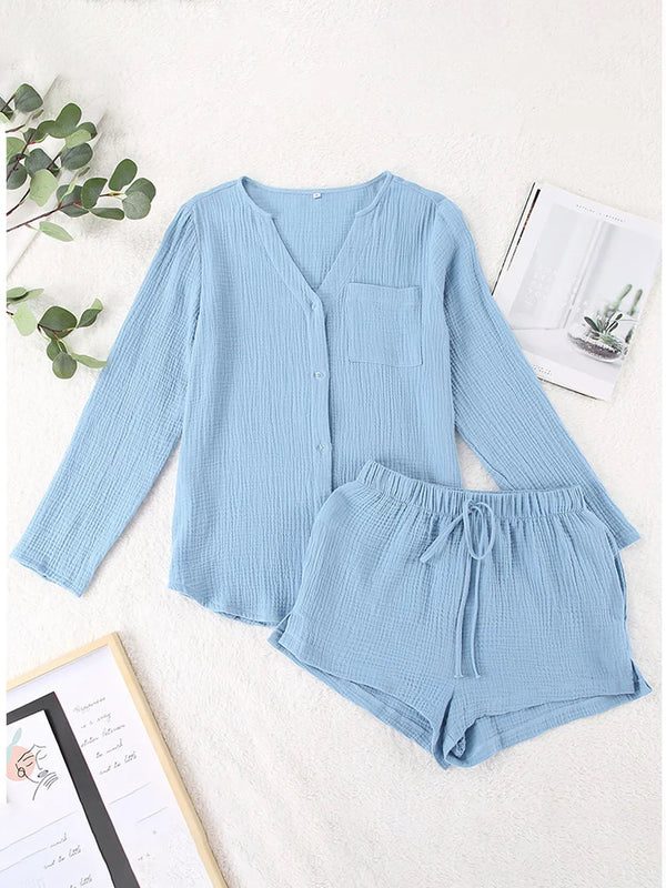 Ladies' summer pajamas made of pure cotton gauze