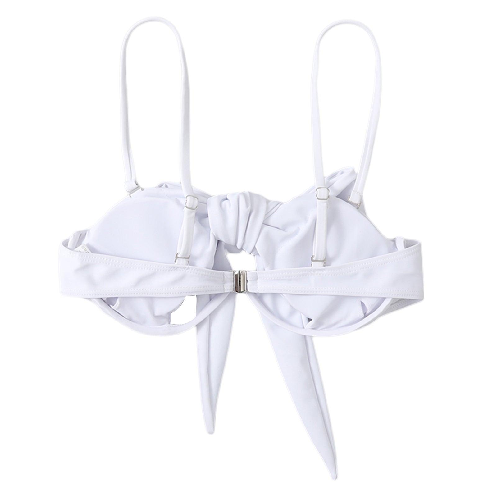 Ladies Summer Solid Color  Swimsuit Female Detachable Shoulder Strap Halter Bikini Women's Bikini Swimsuits One Piece Bathing Suits Tie Knot Cutout Swimwear with Crisscross Design