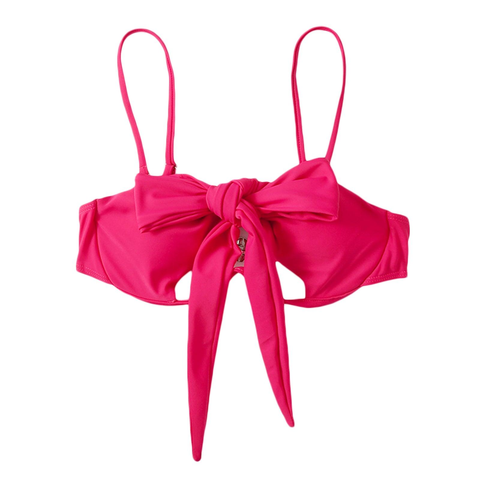 Ladies Summer Solid Color  Swimsuit Female Detachable Shoulder Strap Halter Bikini Women's Bikini Swimsuits One Piece Bathing Suits Tie Knot Cutout Swimwear with Crisscross Design