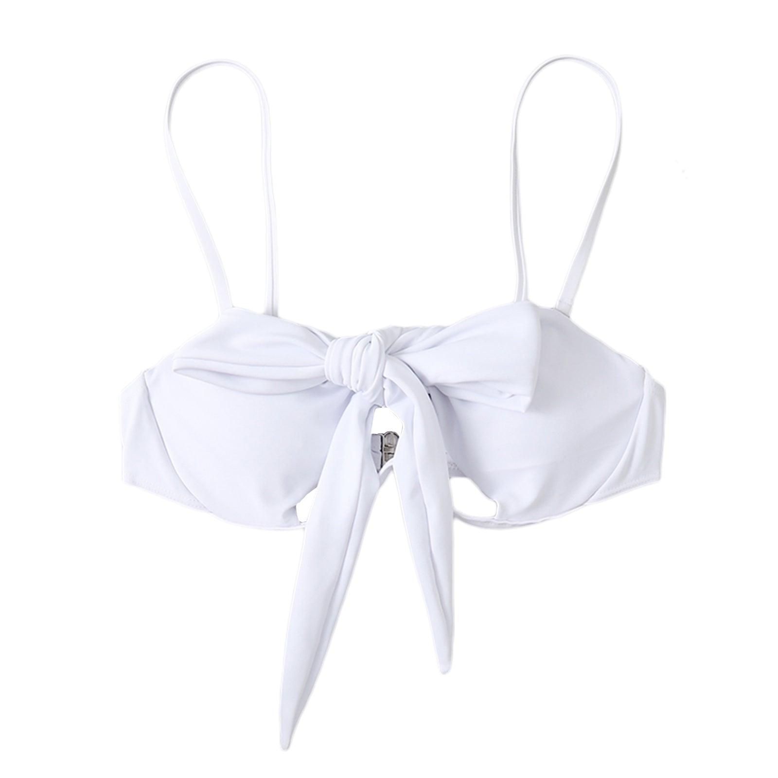 Ladies Summer Solid Color  Swimsuit Female Detachable Shoulder Strap Halter Bikini Women's Bikini Swimsuits One Piece Bathing Suits Tie Knot Cutout Swimwear with Crisscross Design