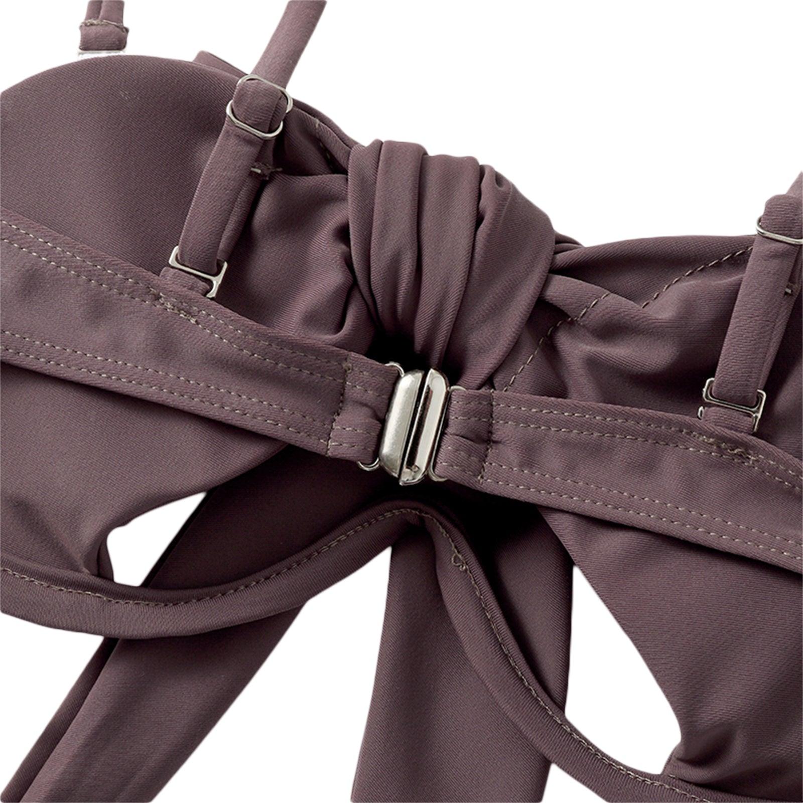 Ladies Summer Solid Color  Swimsuit Female Detachable Shoulder Strap Halter Bikini Women's Bikini Swimsuits One Piece Bathing Suits Tie Knot Cutout Swimwear with Crisscross Design