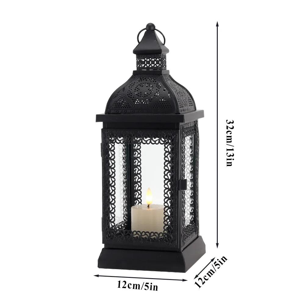 13''H Rustic Metal Candle Lantern(Black)