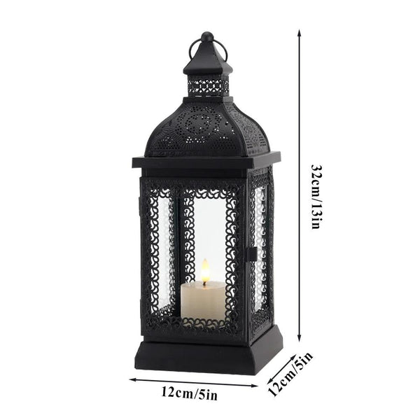 13''H Rustic Metal Candle Lantern(Black)