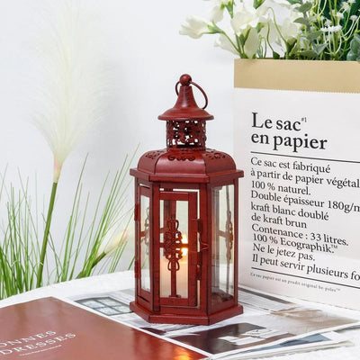 10“H Vintage Hanging Lantern(Red with Black Brush)