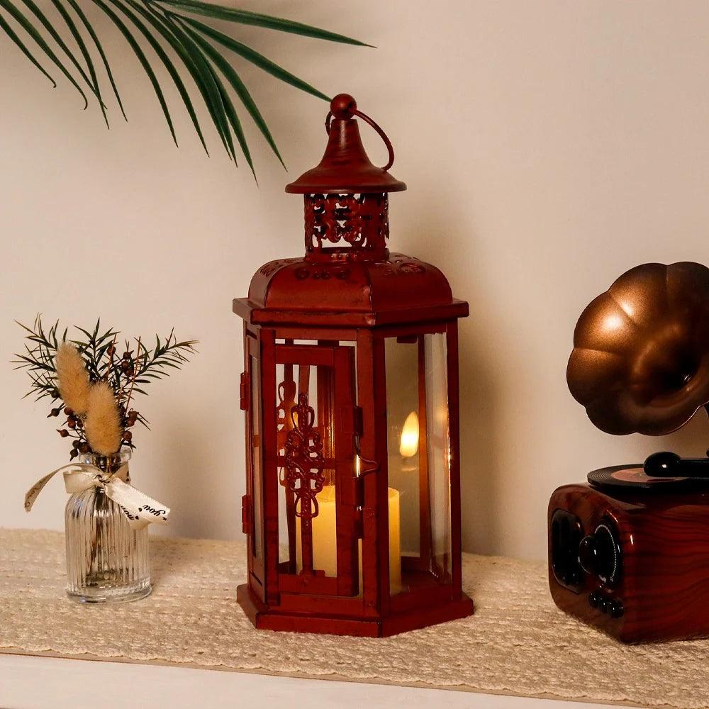 10“H Vintage Hanging Lantern(Red with Black Brush)
