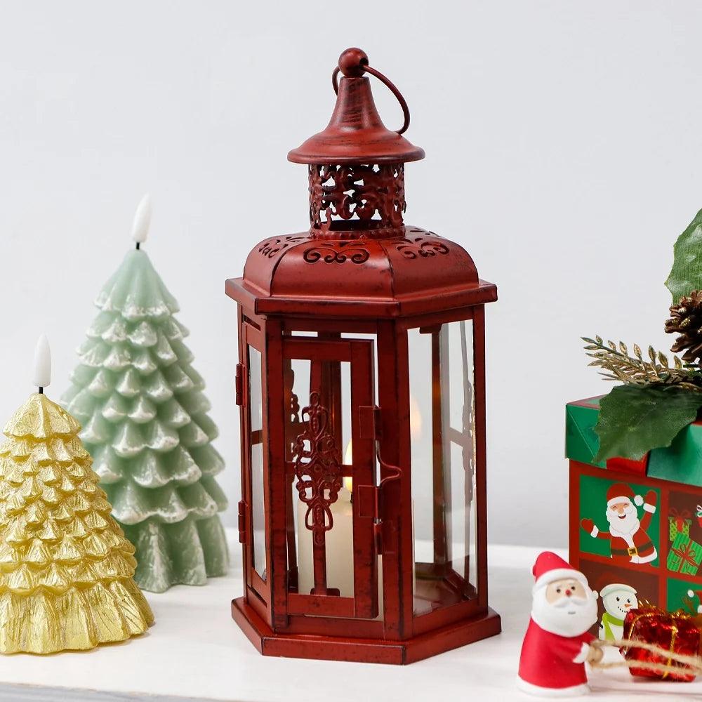 10“H Vintage Hanging Lantern(Red with Black Brush)