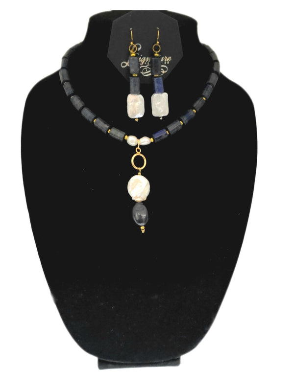 Lapis Lazuli and Freshwater Pearls Necklace set
