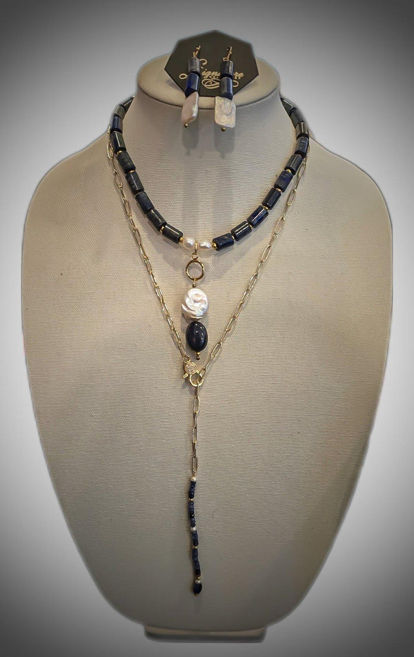 Lapis Lazuli and Freshwater Pearls Necklace set