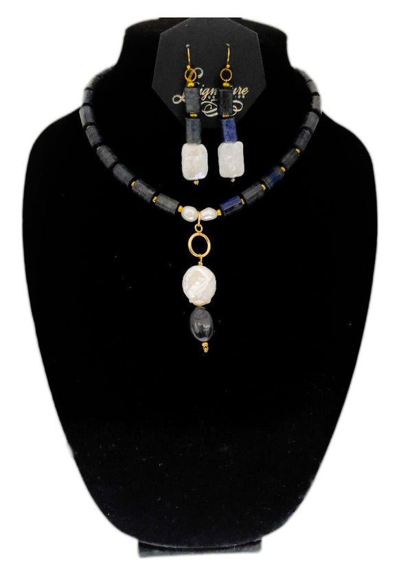 Lapis Lazuli and Freshwater Pearls Necklace set