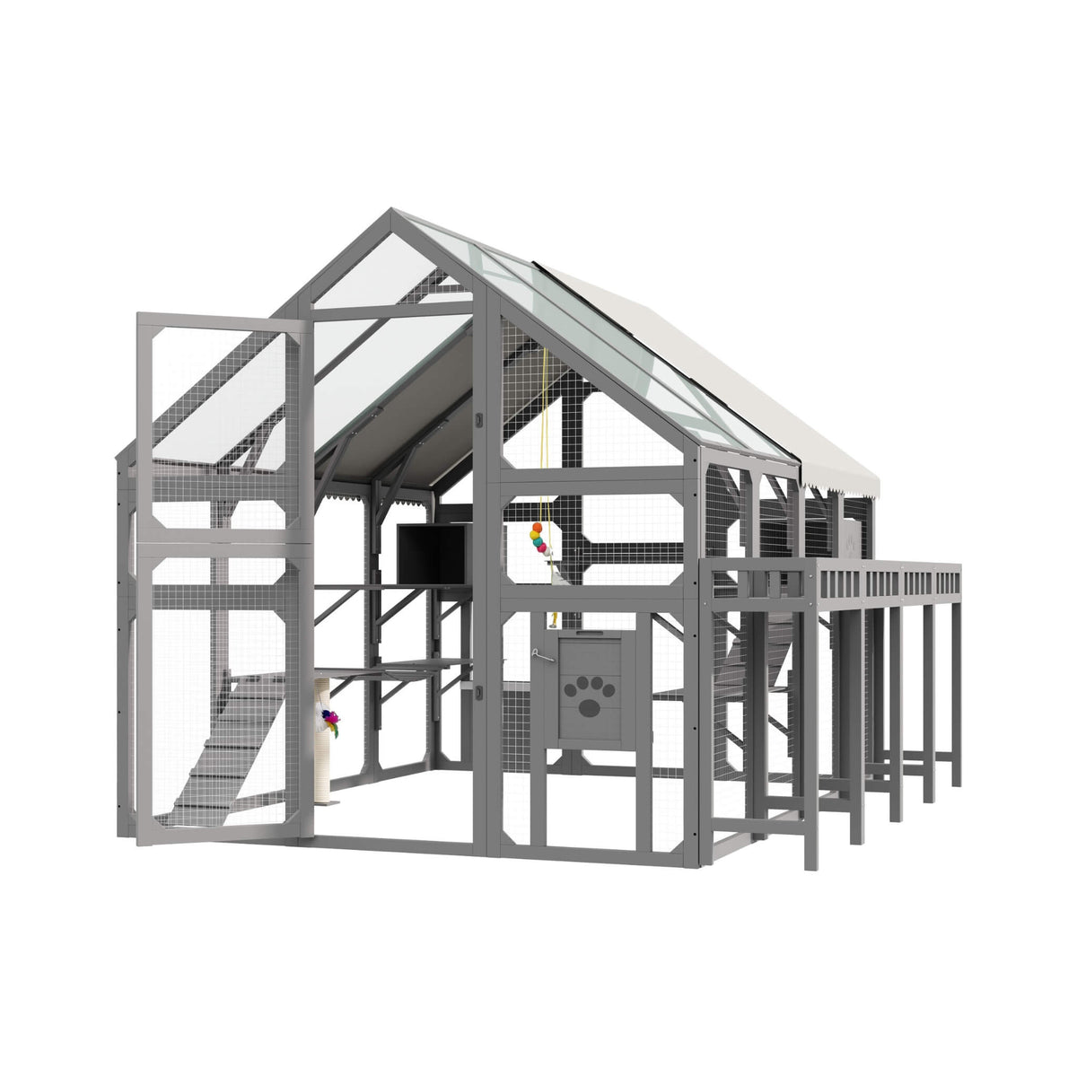 Large 94-Inch Outdoor Wooden Cat House With Planter & Walk-In Catio (SAK97531)