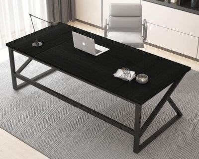 Large Black Desk for Two Monitors and Workstations