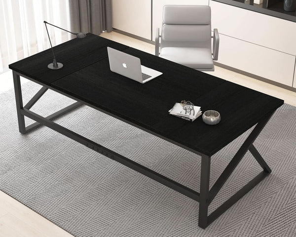 Large Black Desk for Two Monitors and Workstations