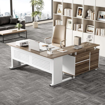 63 Inch L Shaped Computer Desk With File Cabinet For Home Office