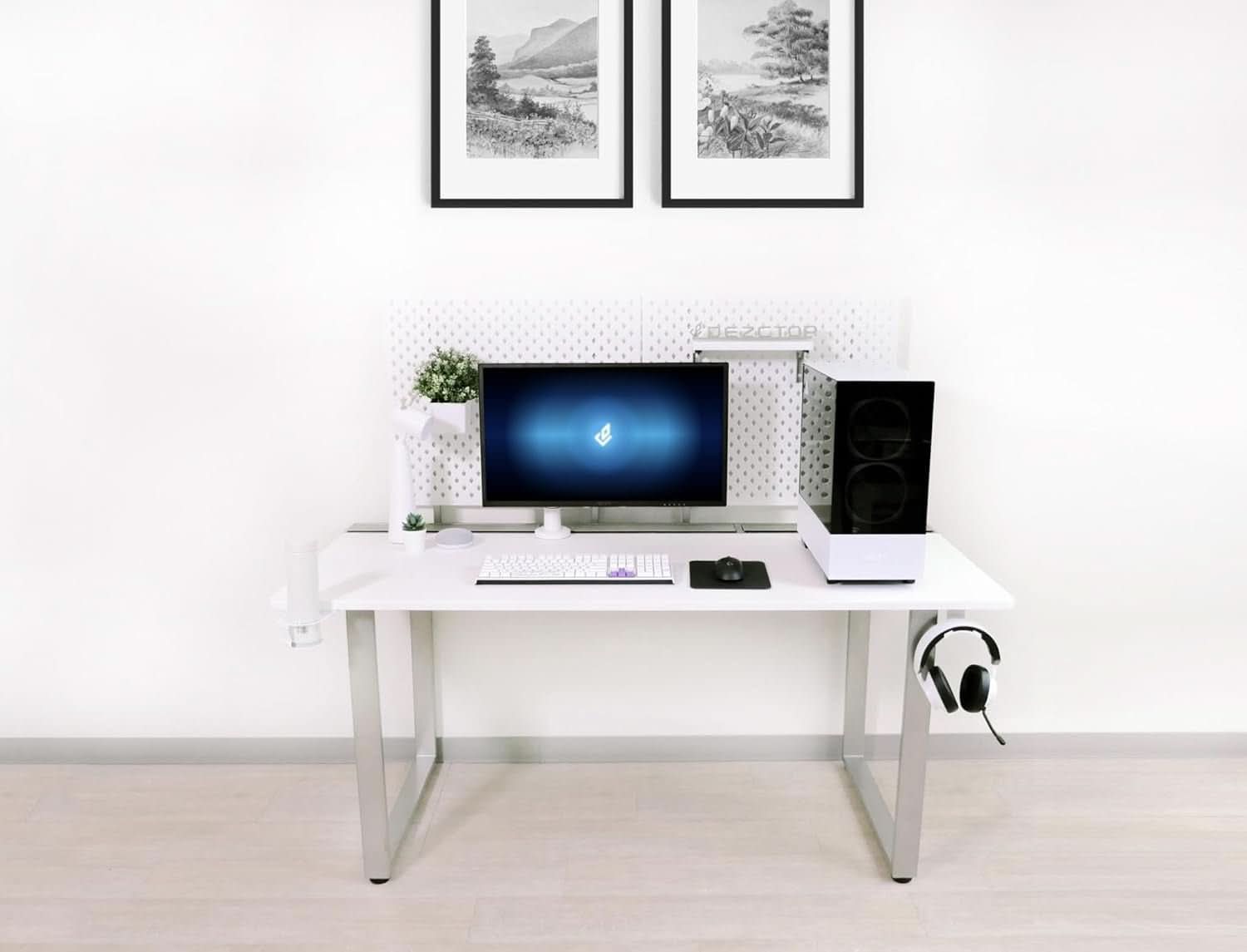 Large Gaming Desk with Pegboard and Cable Management