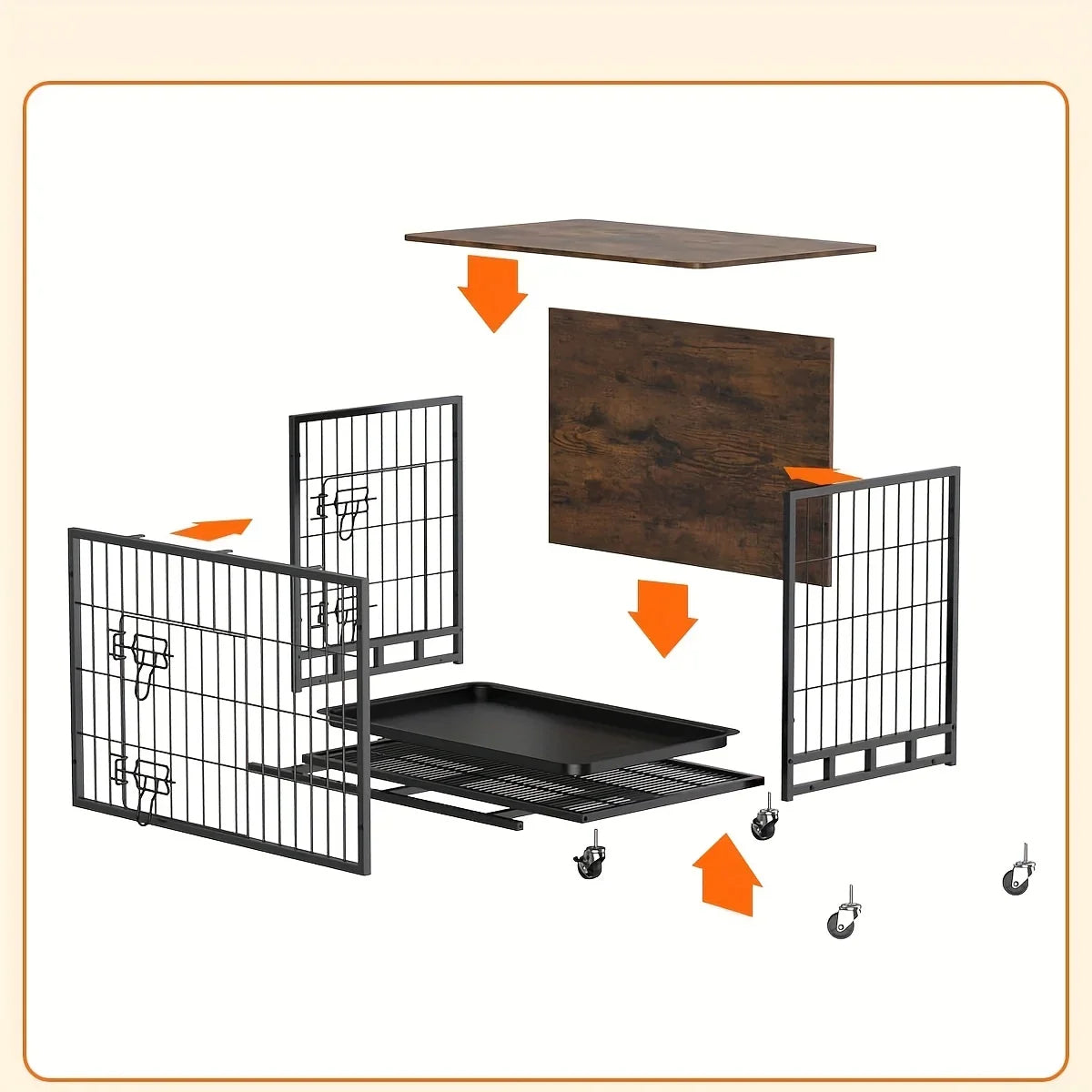 Large Heavy-Duty MDF & Wood Dog Crate Furniture - Double Door Kennel End Table with Removable Tray, Adjustable Divider &, Chew-Resistant Puppy Cage for Indoor/Outdoor Use, Multi-Size Dog House for Large Breeds (Golden Accent