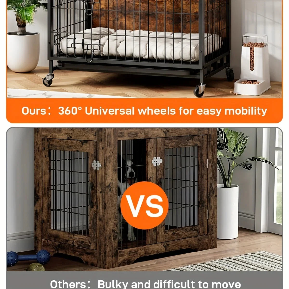 Large Heavy-Duty MDF & Wood Dog Crate Furniture - Double Door Kennel End Table with Removable Tray, Adjustable Divider &, Chew-Resistant Puppy Cage for Indoor/Outdoor Use, Multi-Size Dog House for Large Breeds (Golden Accent