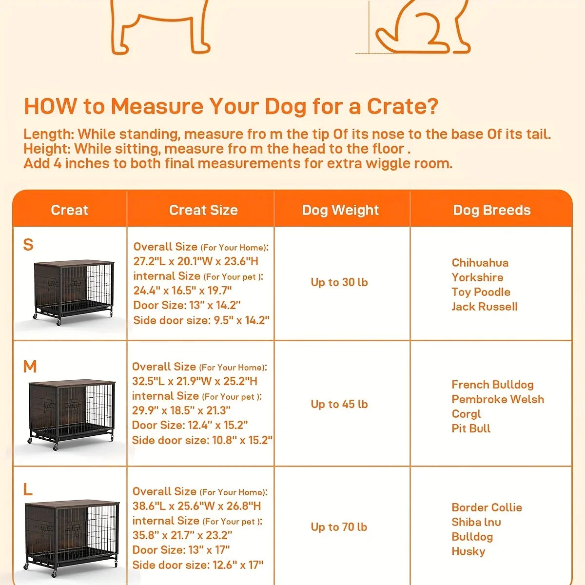 Large Heavy-Duty MDF & Wood Dog Crate Furniture - Double Door Kennel End Table with Removable Tray, Adjustable Divider &, Chew-Resistant Puppy Cage for Indoor/Outdoor Use, Multi-Size Dog House for Large Breeds (Golden Accent