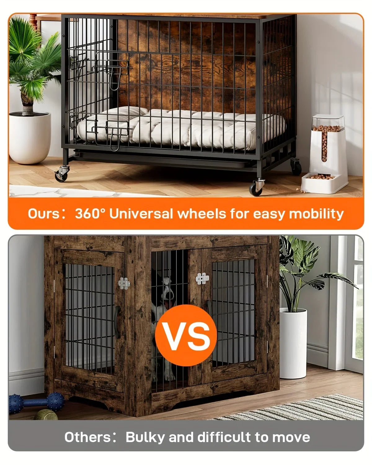 Large Heavy-Duty MDF & Wood Dog Crate Furniture - Double Door Kennel End Table with Removable Tray, Adjustable Divider &, Chew-Resistant Puppy Cage for Indoor/Outdoor Use, Multi-Size Dog House for Large Breeds (Golden Accent
