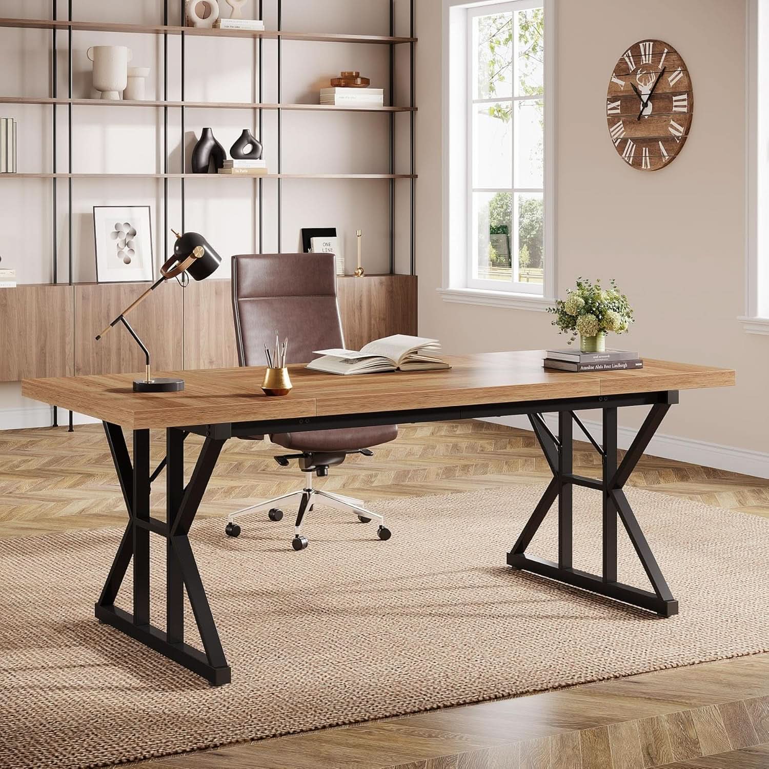 Large Industrial Executive Desk for Home Office Use