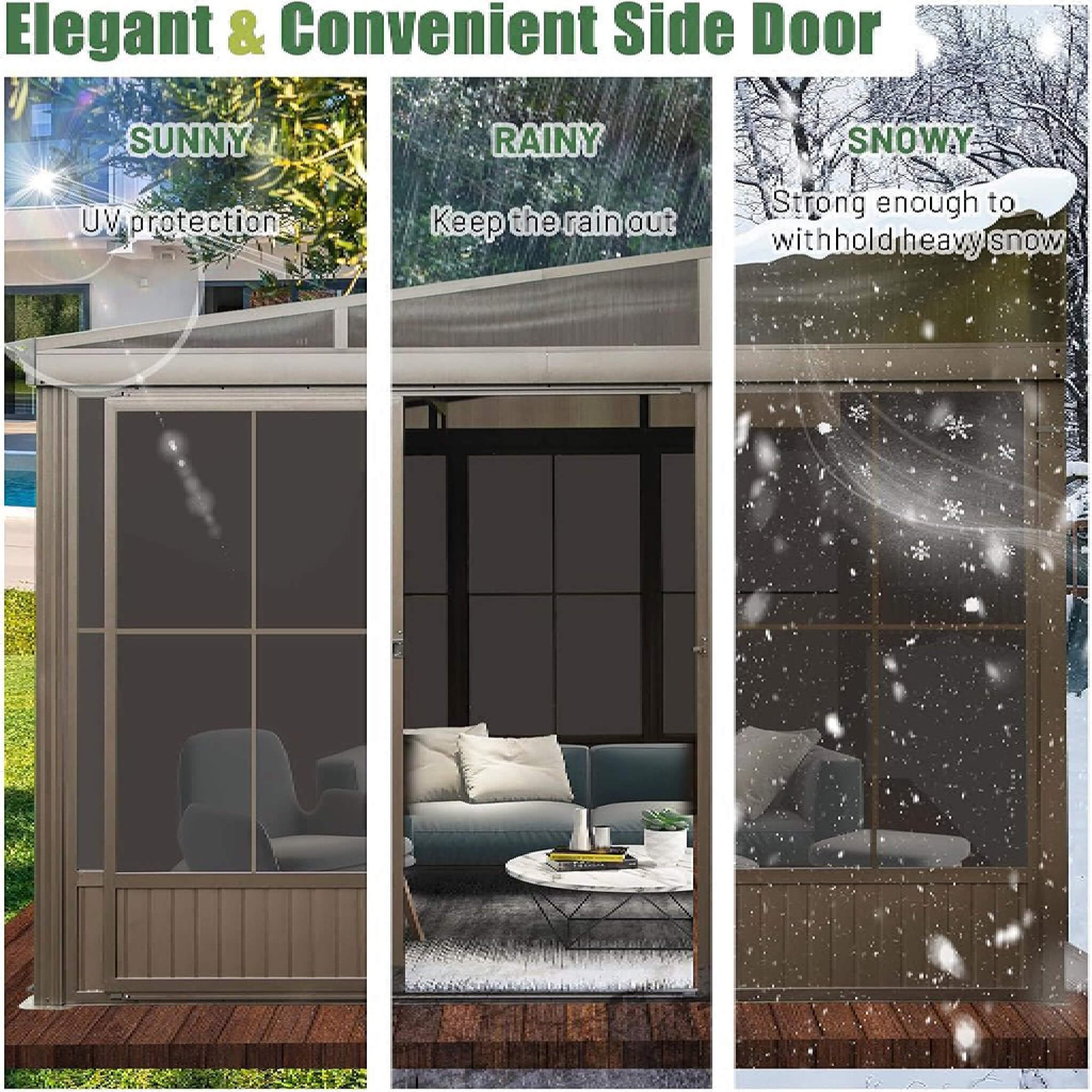 [12X14FT] Haven Large Outdoor All-Season Wall-Mounted Sunroom With Galvanized Steel Roof & Moveable PVC Screen (SAK46475)