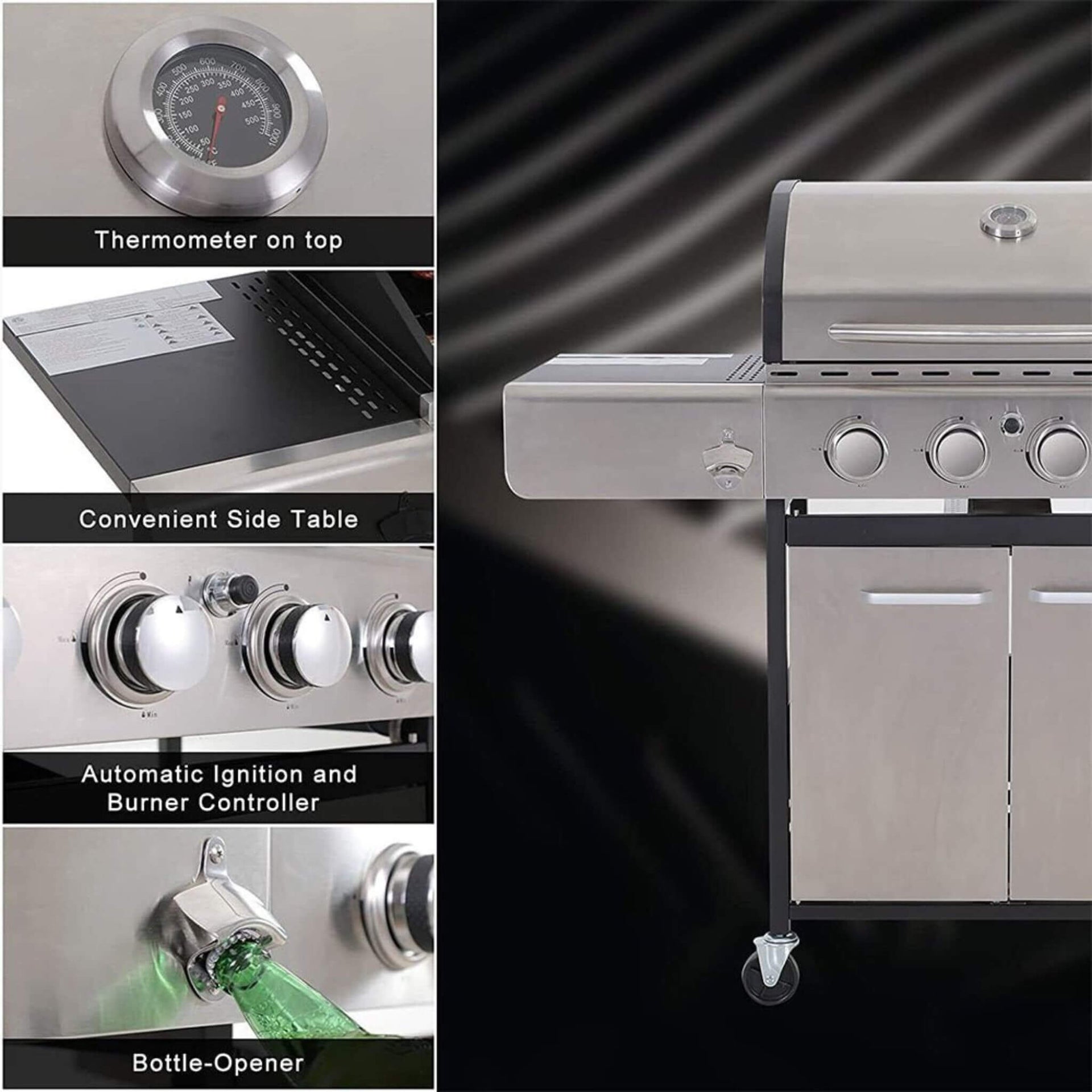Large Outdoor 42K BTU BBQ Stainless Steel Propane Gas Grill With 4 Burners (SAK61283)
