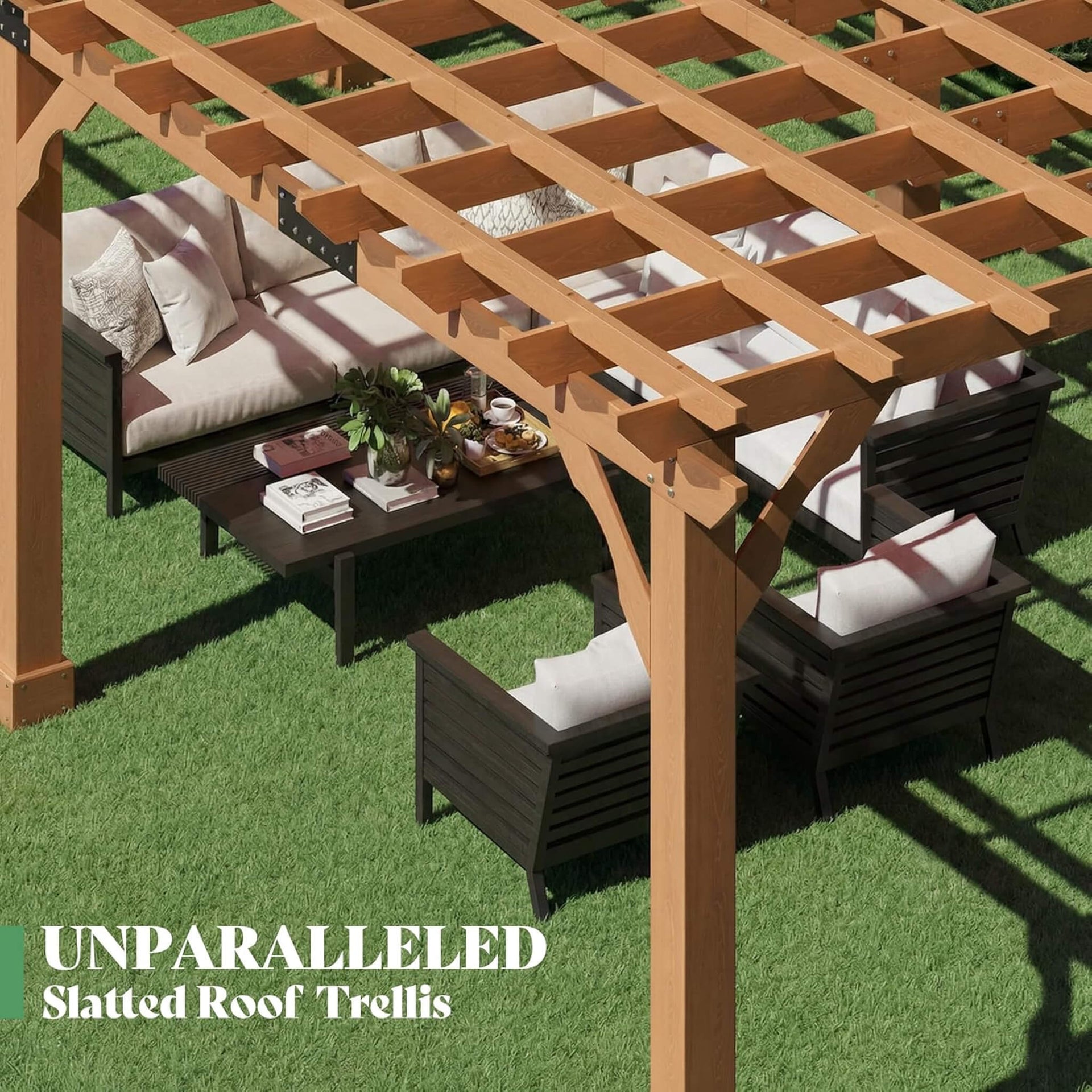 Alora Large Outdoor Cedar Wood Pergola Kit With Slatted Roof (SAK31064)