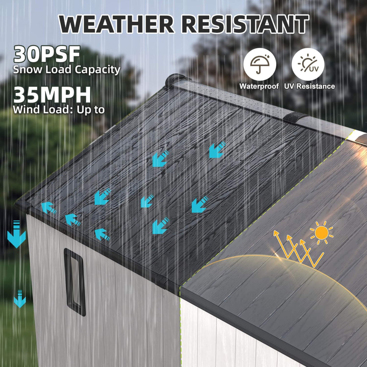 Large Outdoor Resin Storage Shed With Floor, Windows, Lockable Doors, Vents (SAK61784)