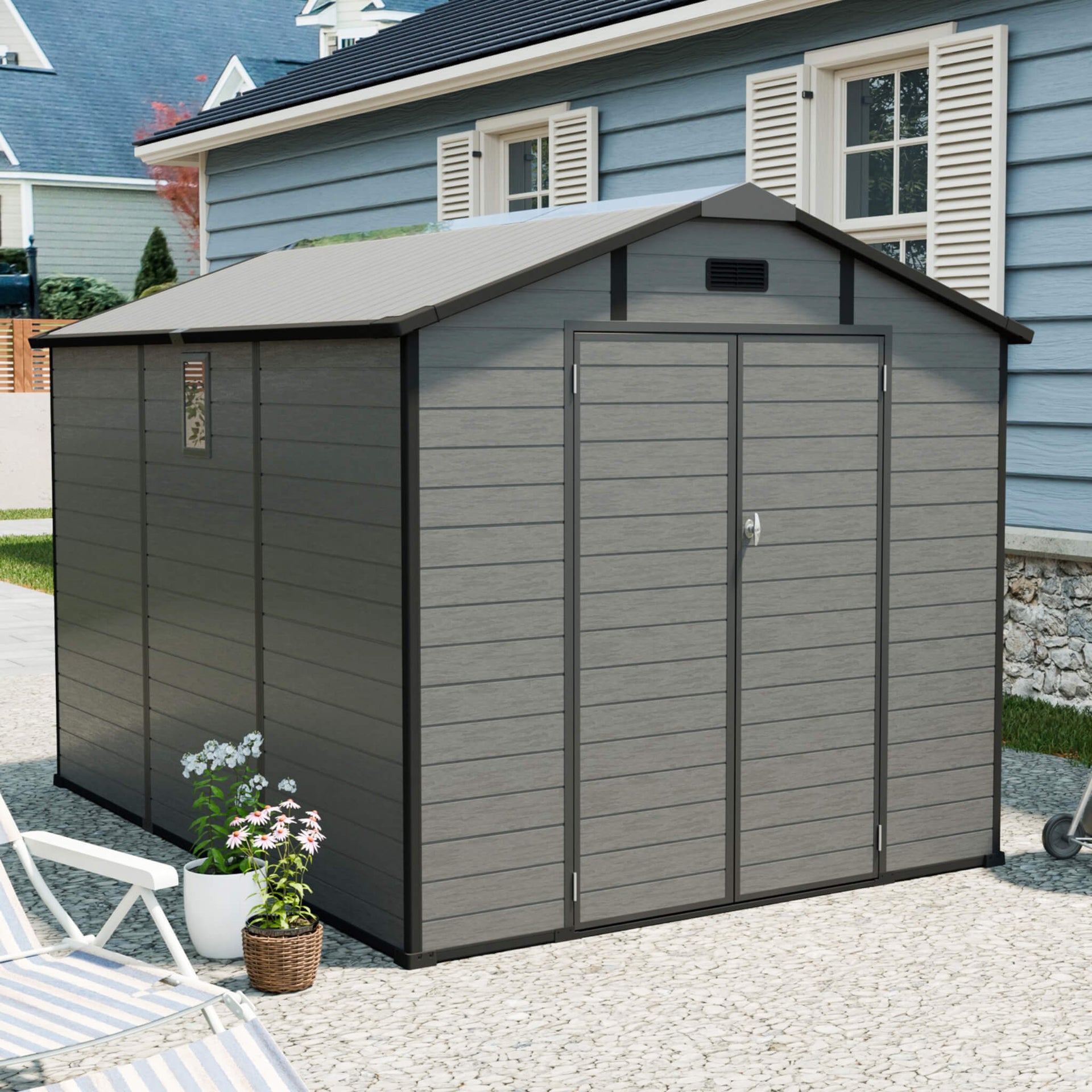 Large Plastic Lockable Resin Outdoor Storage Shed With Window And Floor (SAK25870)