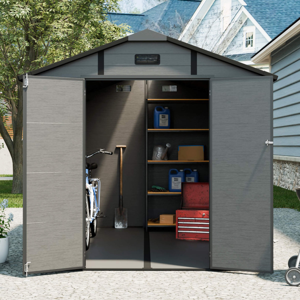 Large Plastic Lockable Resin Outdoor Storage Shed With Window And Floor (SAK25870)