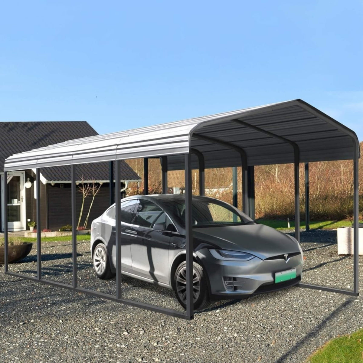 [12X20FT] Premium Modern Heavy-Duty Outdoor Alloy Steel Carport Canopy (SAK91486)