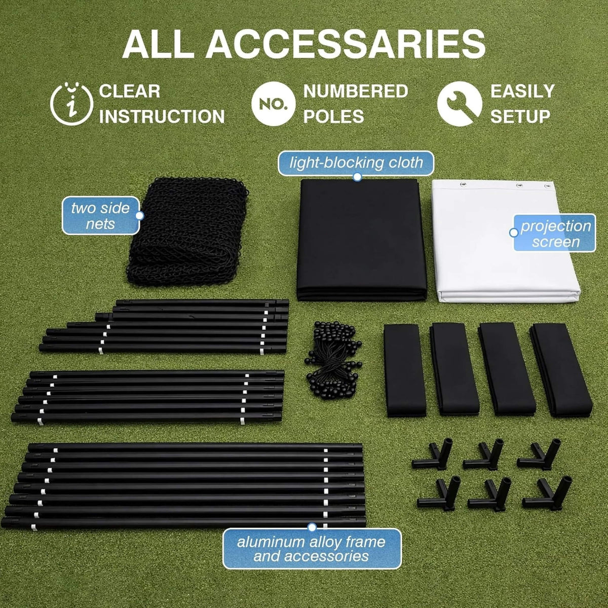 Large Premium Indoor Golf Simulator Enclosure Net With Frame And HD Screen Kit [ENCLOSURE ONLY] (SAK34172)