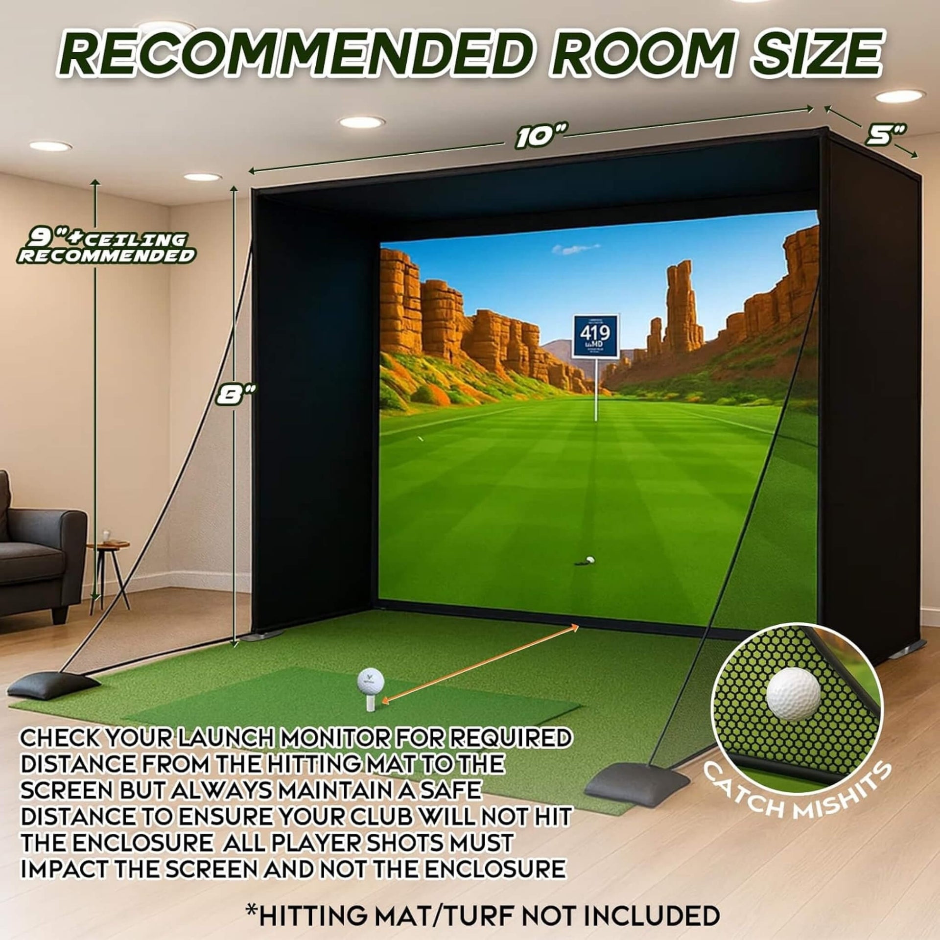 Large Premium Indoor Golf Simulator Enclosure Net With Frame And HD Screen Kit [ENCLOSURE ONLY] (SAK34172)