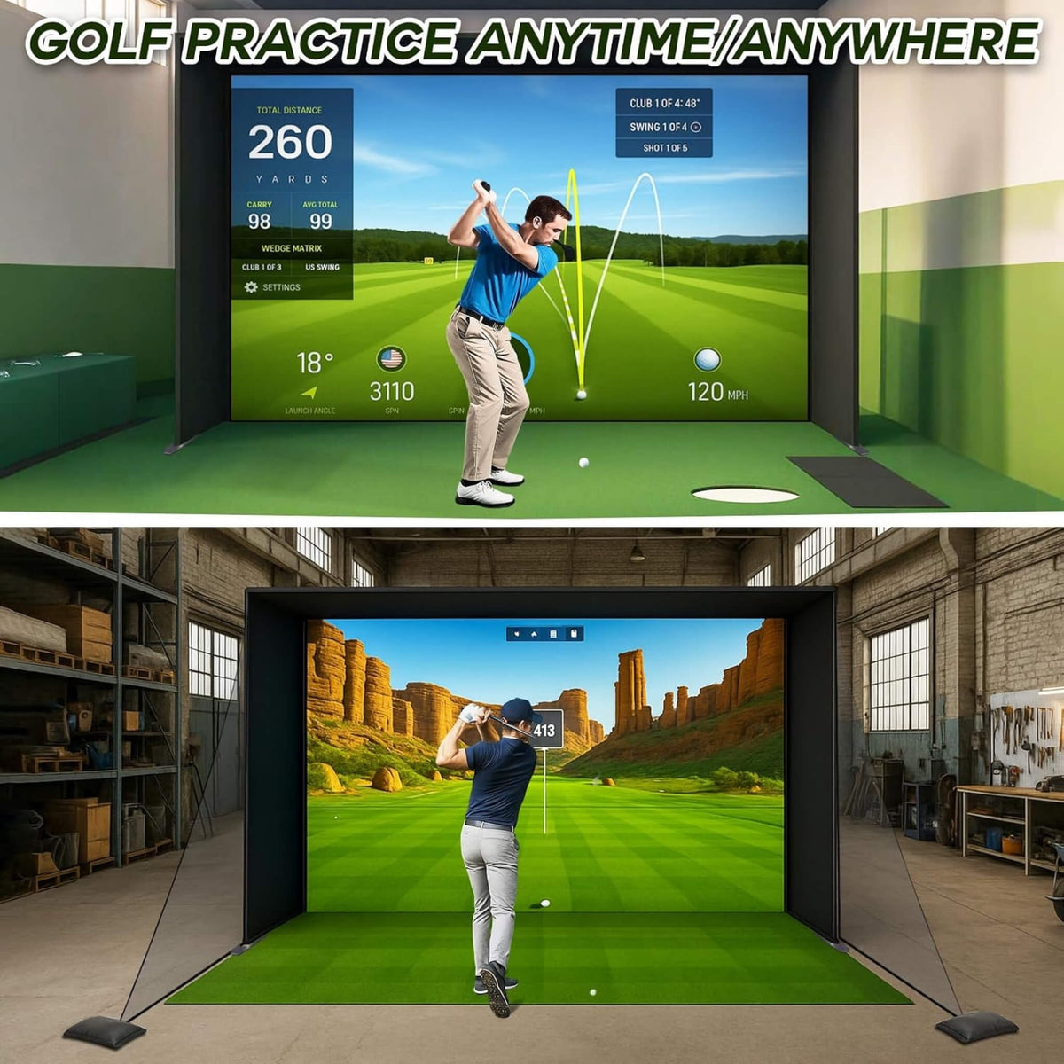 Large Premium Indoor Golf Simulator Enclosure Net With Frame And HD Screen Kit [ENCLOSURE ONLY] (SAK34172)