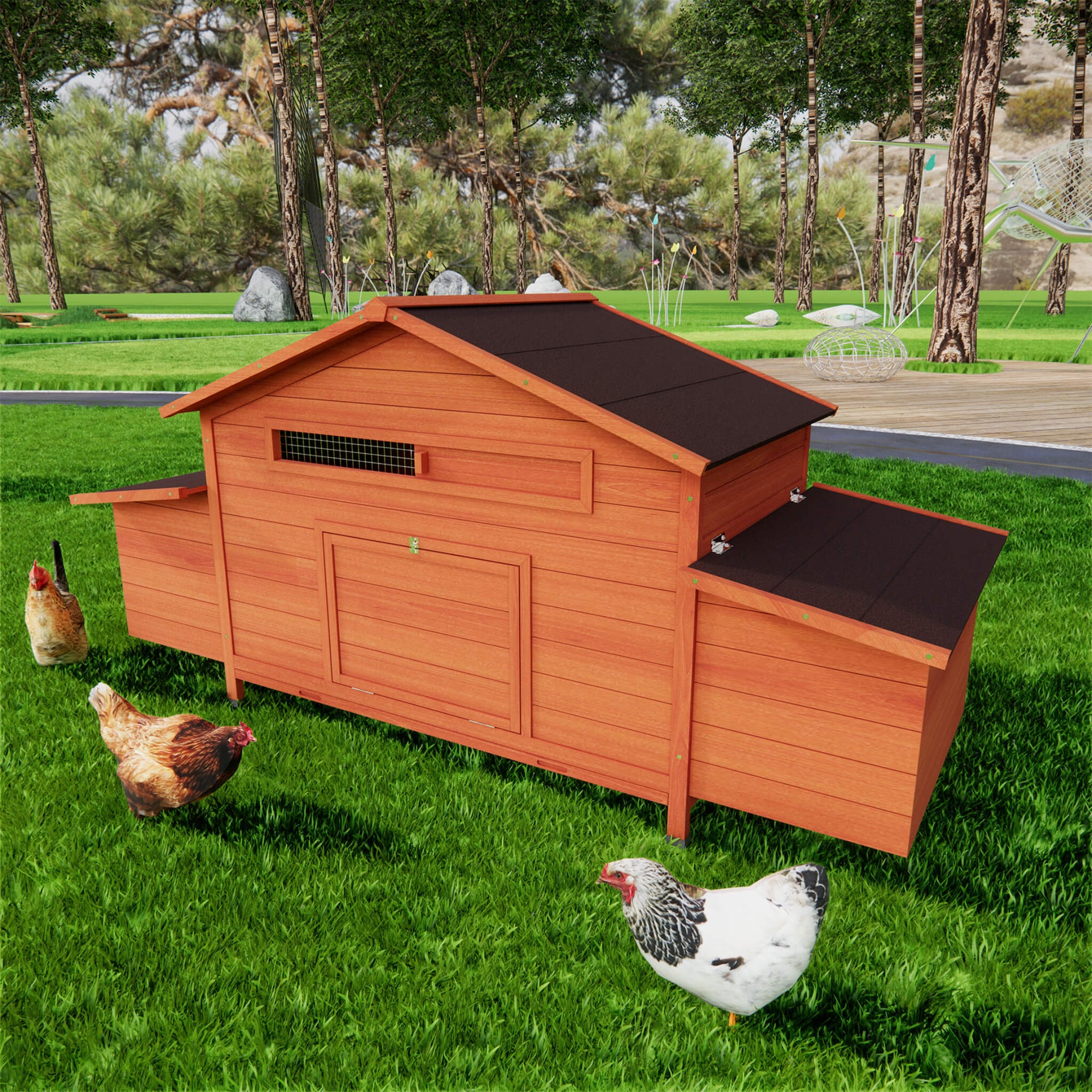 Large 44-Inch Premium Outdoor Spacious Wooden Chicken Coop With Two-Sides Nesting Boxes (SAK21875)